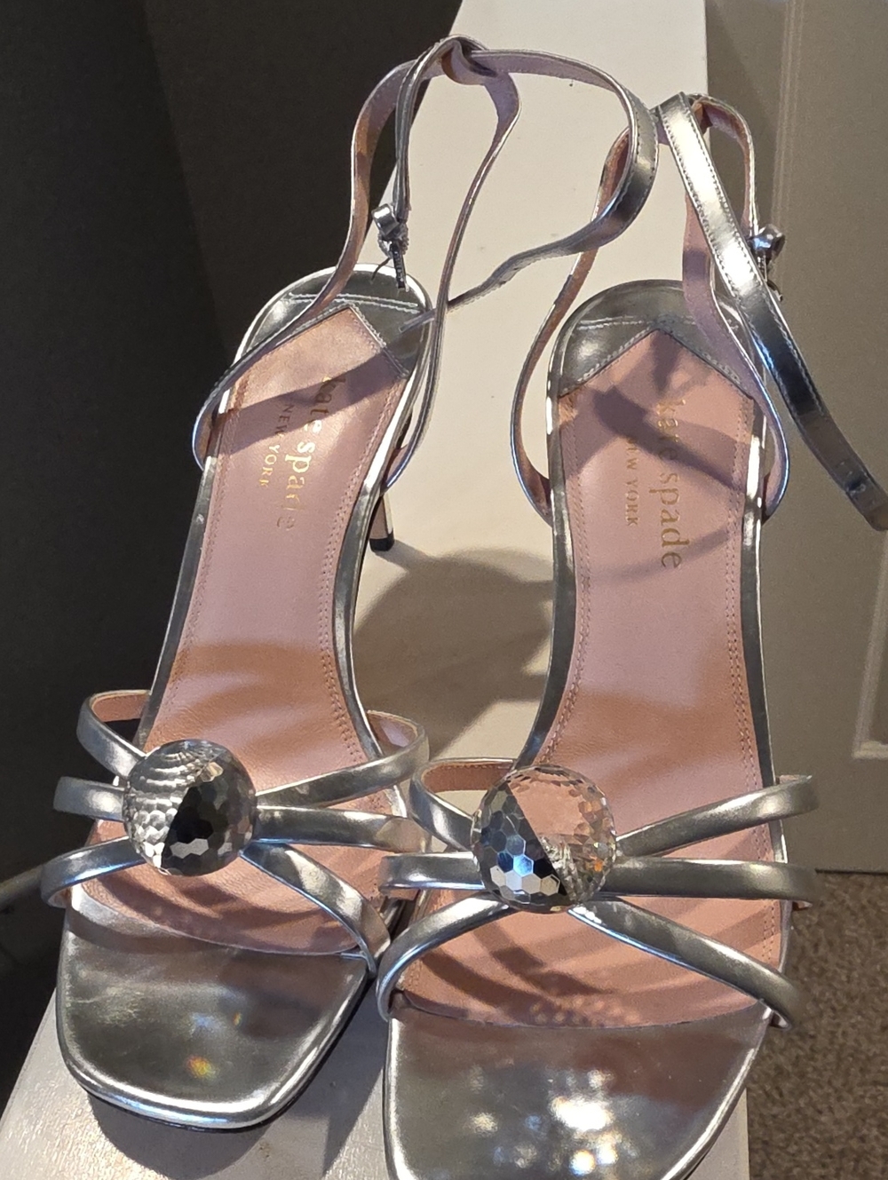 kate spade Silver Metallic Gem-Strap Heels